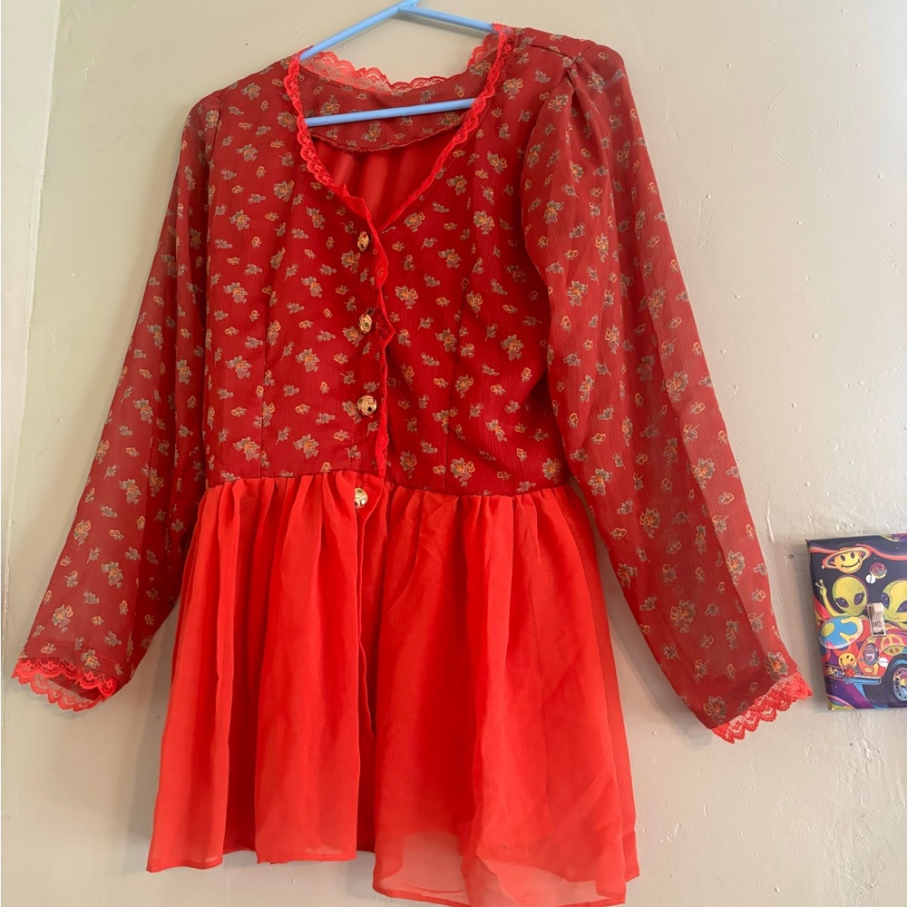 Orange Floral Long Sleeve Top